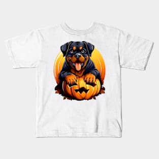 Rottweiler Dog inside Pumpkin #2 Kids T-Shirt